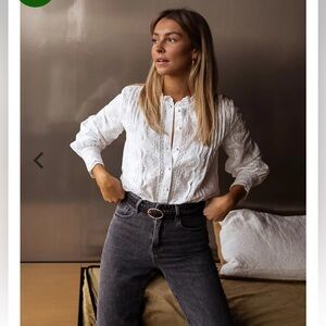 Chic White Lace Button-Up Blouse